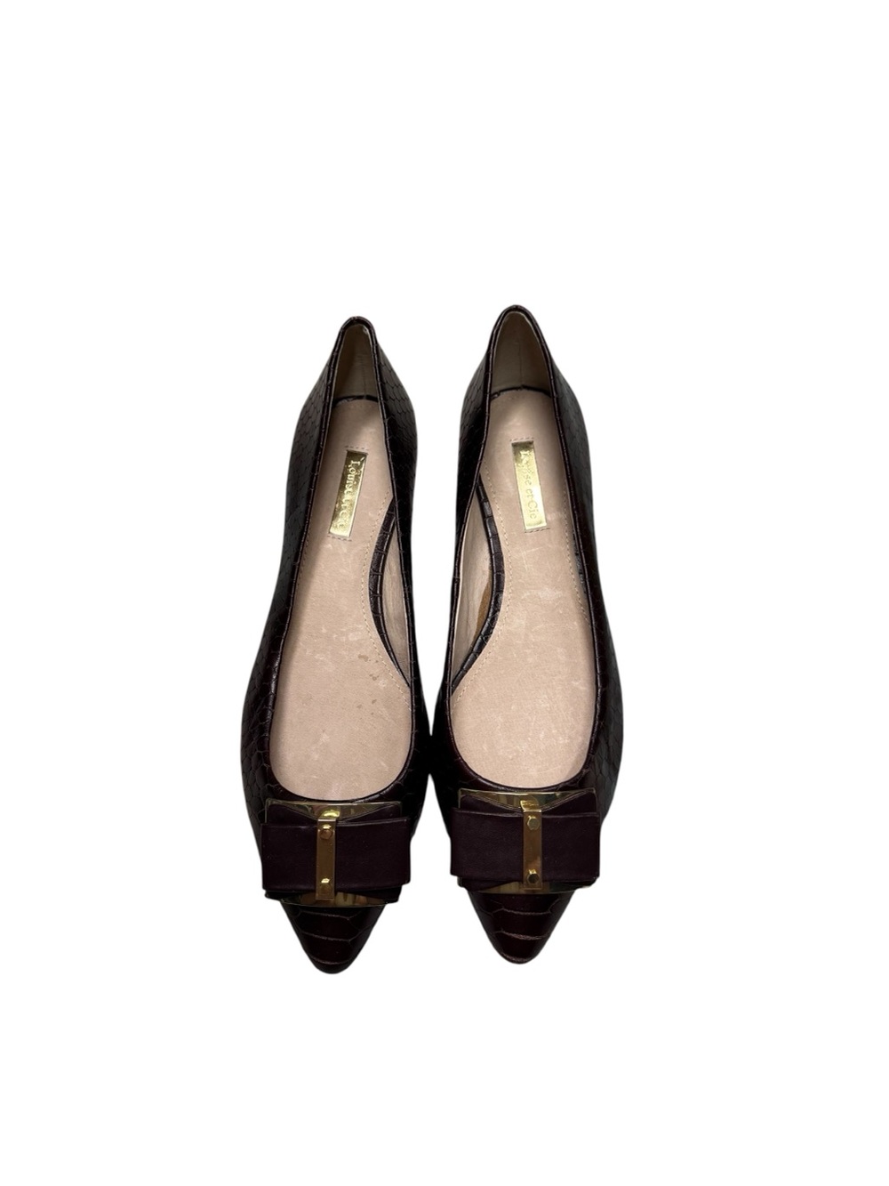 Louise et Cie Lo-Betsie Burgundy Croc Embossed Bow Pointed Toe Flats Size 8 - Picture 3 of 7
